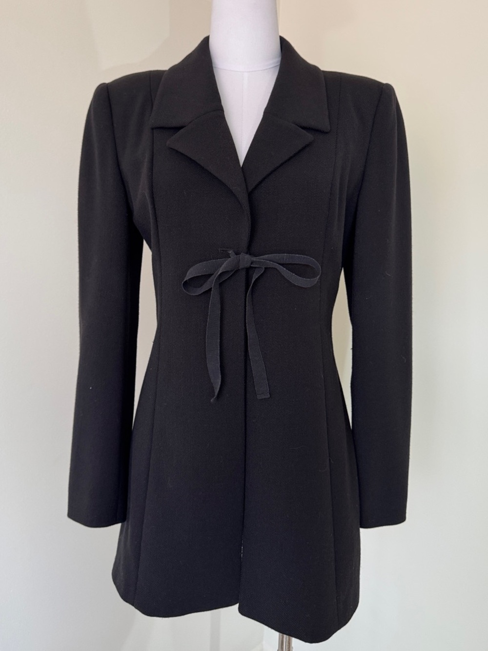 Vintage Barneys New York Andre Black Tie Front Longline Jacket Coat Italy 40 6